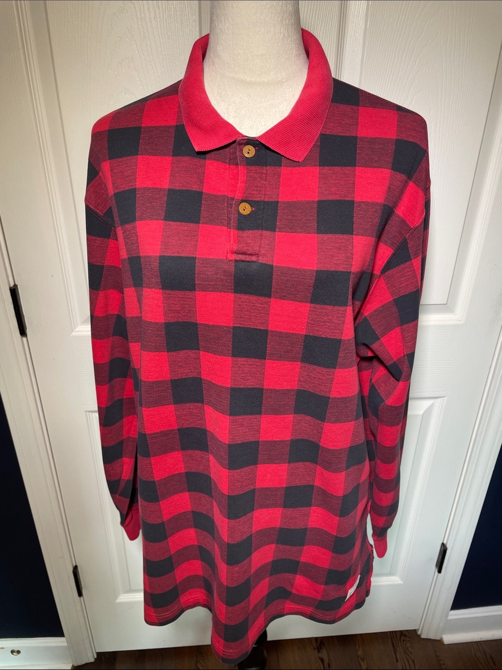 Vintage Polo Country Ralph Lauren Buffalo Plaid Rugged Knit Polo Shirt Size L